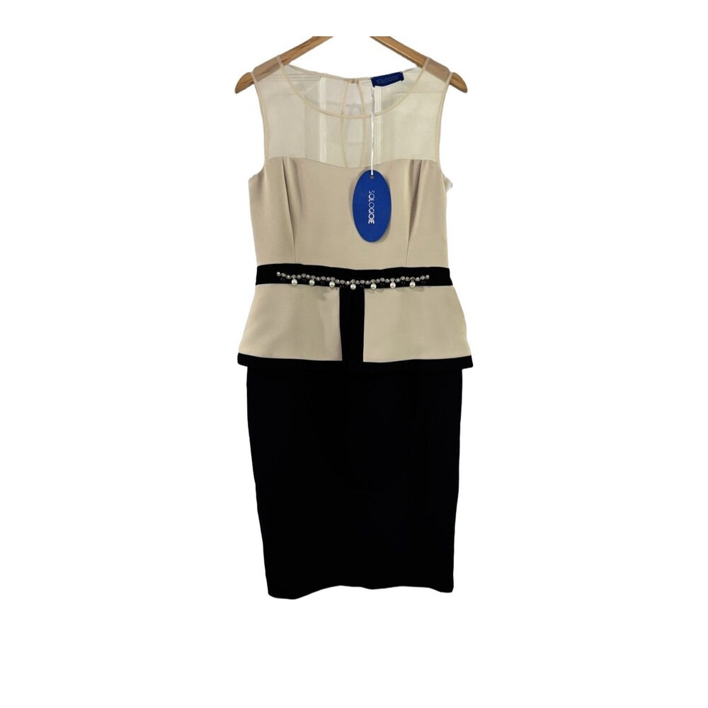Sologioie 2 Piece Pearl Embellished Knee Length Dress Black Bolaro Size 12 NWT - Picture 3 of 8